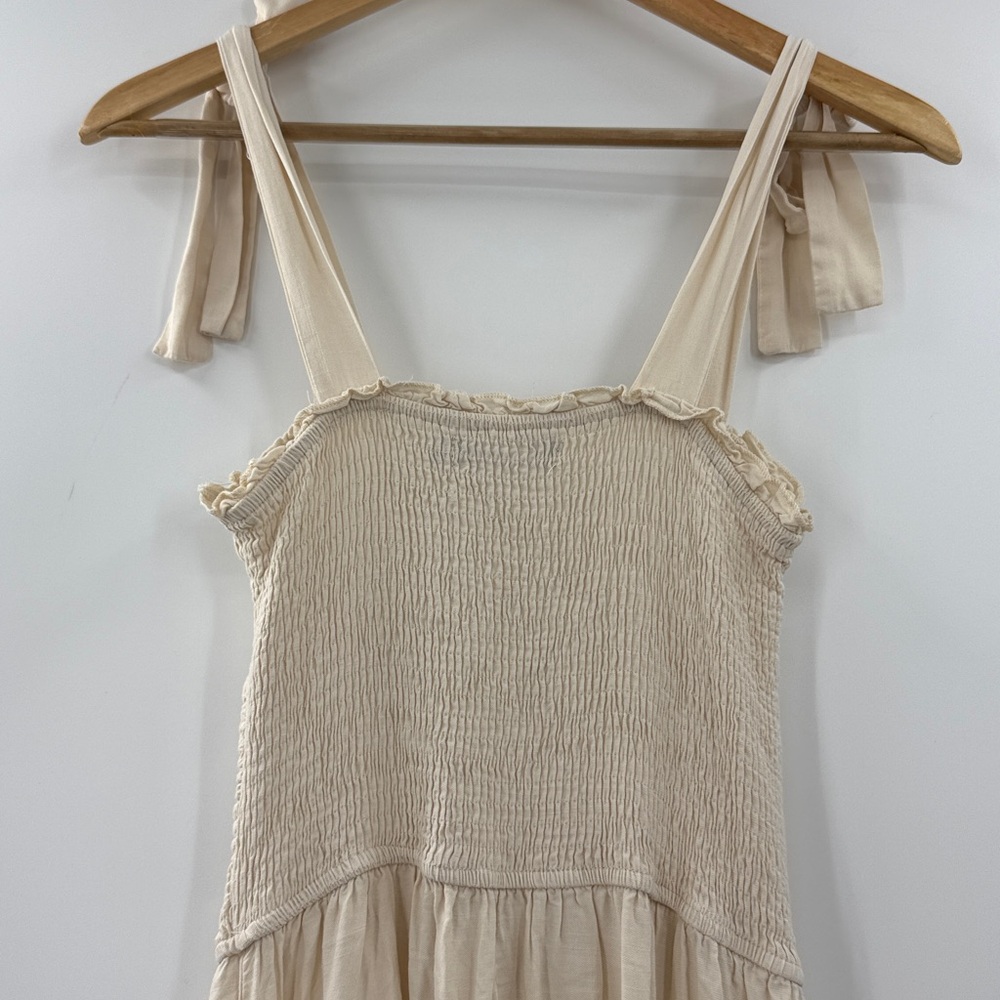 Zesica cream Maxi summer dress tie shoulders long flowing ruffle hem - Picture 2 of 15